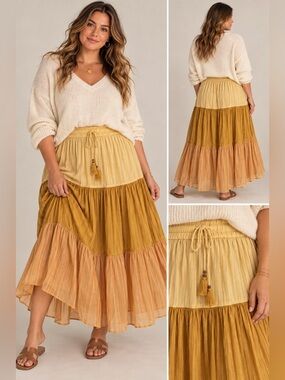 Tiered Yellow-Gold Maxi Skirt - Women's